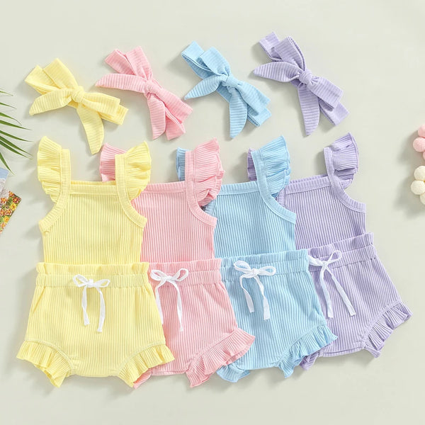 3Pcs Baby Girl Romper Set with Matching Headband
