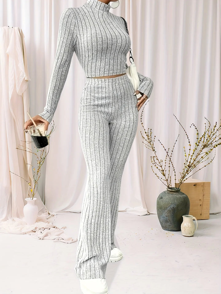 Warm Knitted Long Sleeve Turtleneck Top & Pants Set - Flossy Mom
