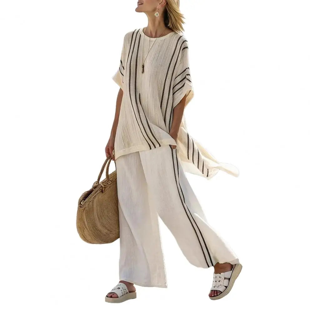 Plus Size Women's Summer Chill Striped Two Piece Set