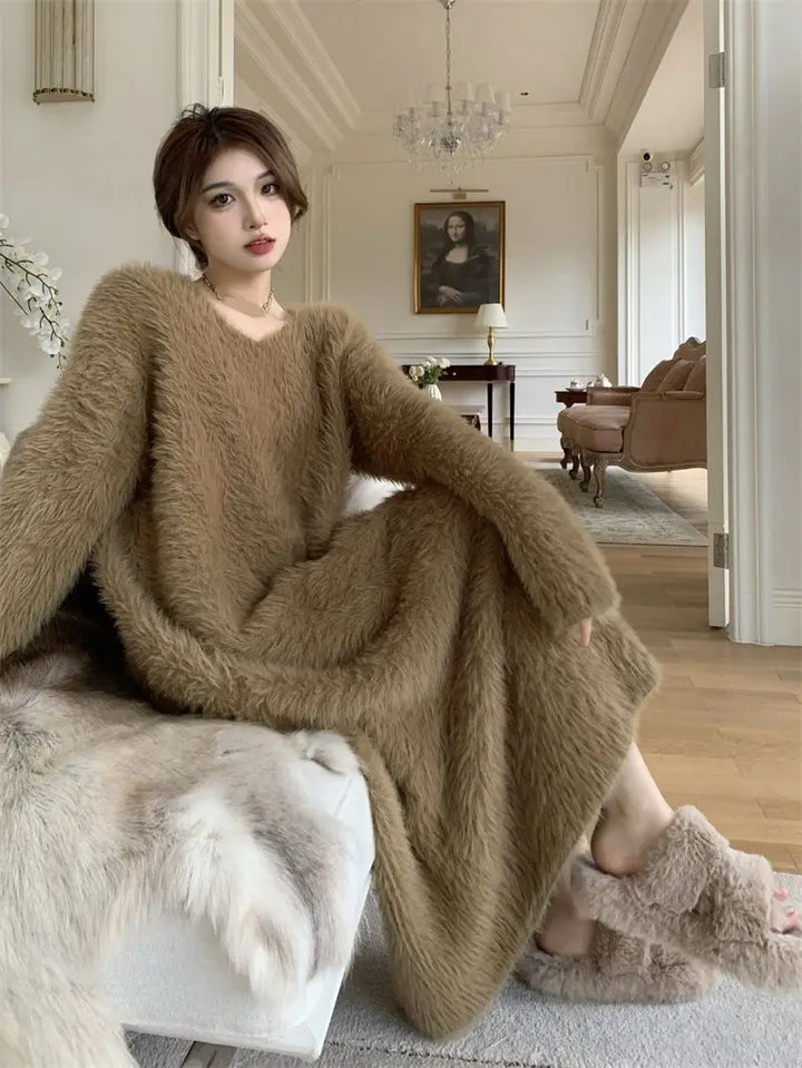 Plush Oversize Soft Knitted Mink Sweater Dresses