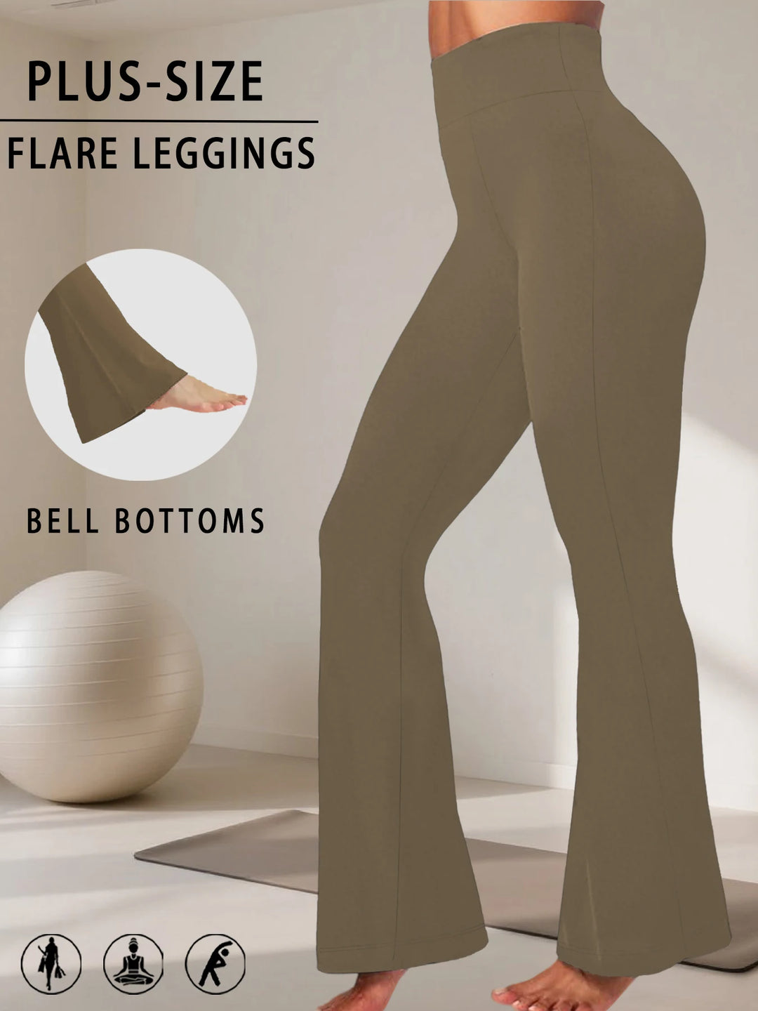 Plus-size flared leggings with bell-bottoms design on a neutral background