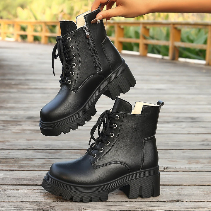 Plush Fur Gothic Punk Platform Motorcycle Boots - Flossy Mom