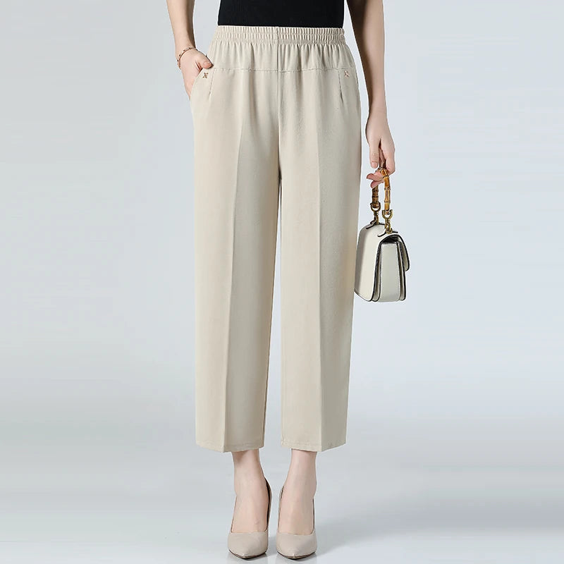 Women's Relaxed-Fit Wide Leg Pants – Soft Cotton Elastic Waist Lounge Pants Plus Size