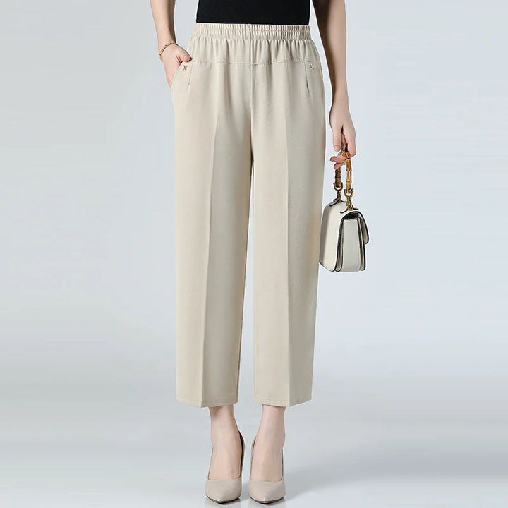 Women's Relaxed-Fit Wide Leg Pants – Soft Cotton Elastic Waist Lounge Pants Plus Size