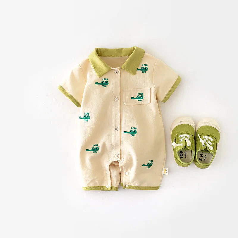 Cute Summer Baby Boys Cotton Crocodile Print Jumpsuits