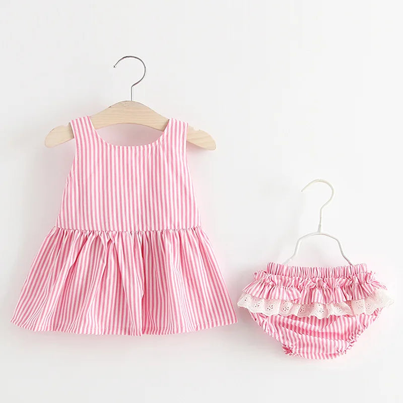 Southern Belle Sleeveless Striped Bow Top and Ruffle Shorts