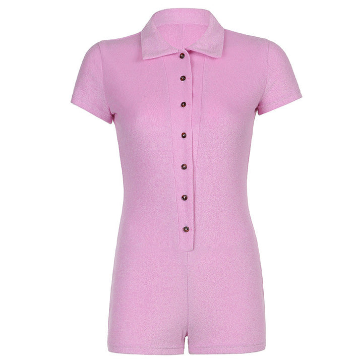 Short Sleeve Collared Button Front Flexible-fit Rompers - Gen U Us Products