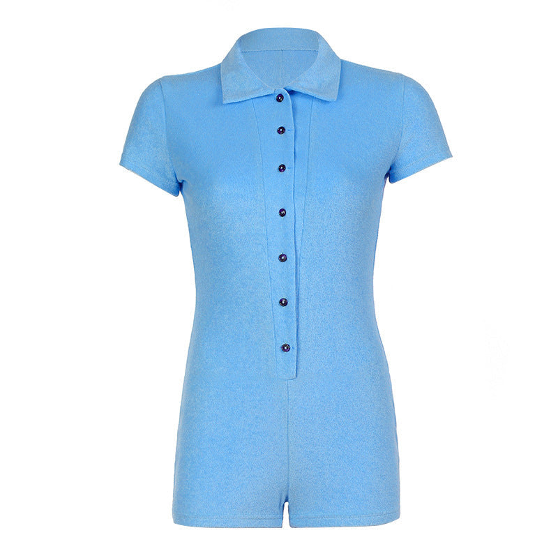 Short Sleeve Collared Button Front Flexible-fit Rompers - Gen U Us Products