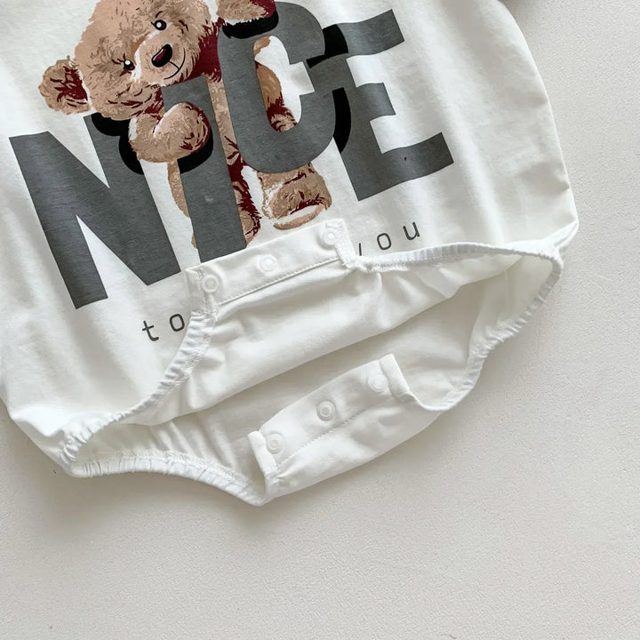 Short Sleeve Teddy Bear Letter Print Soft Cotton Onesies - Gen U Us Products