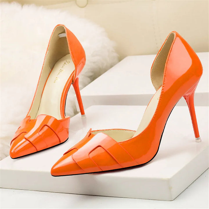 Side Cut-Outs Shallow Thin High Heels Patent Leather Shoes - Gen U Us Products