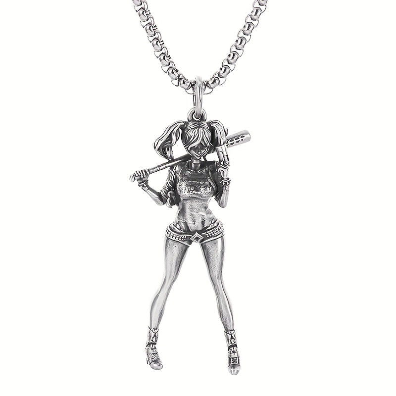 Silver Necklace with Female Playing Baseball Pendant - Gen U Us Products -  