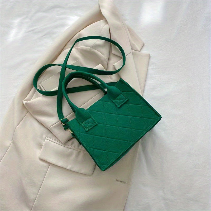 Simple Solid Color Quilted Felt Crossbody Tote Handbags - Gen U Us Products