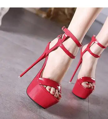 Sizzling PU Leather Ankle Straps Open Toe Super High Thin Heels Sandals - Gen U Us Products