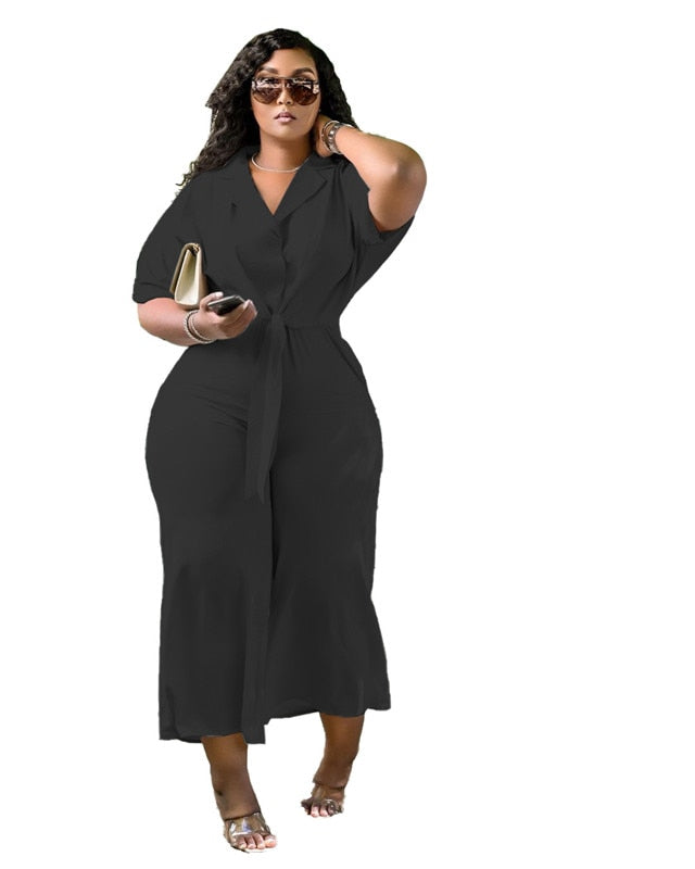 Sleek Sophisticated Lace Up Top and Pants Set in Plus Sizes 