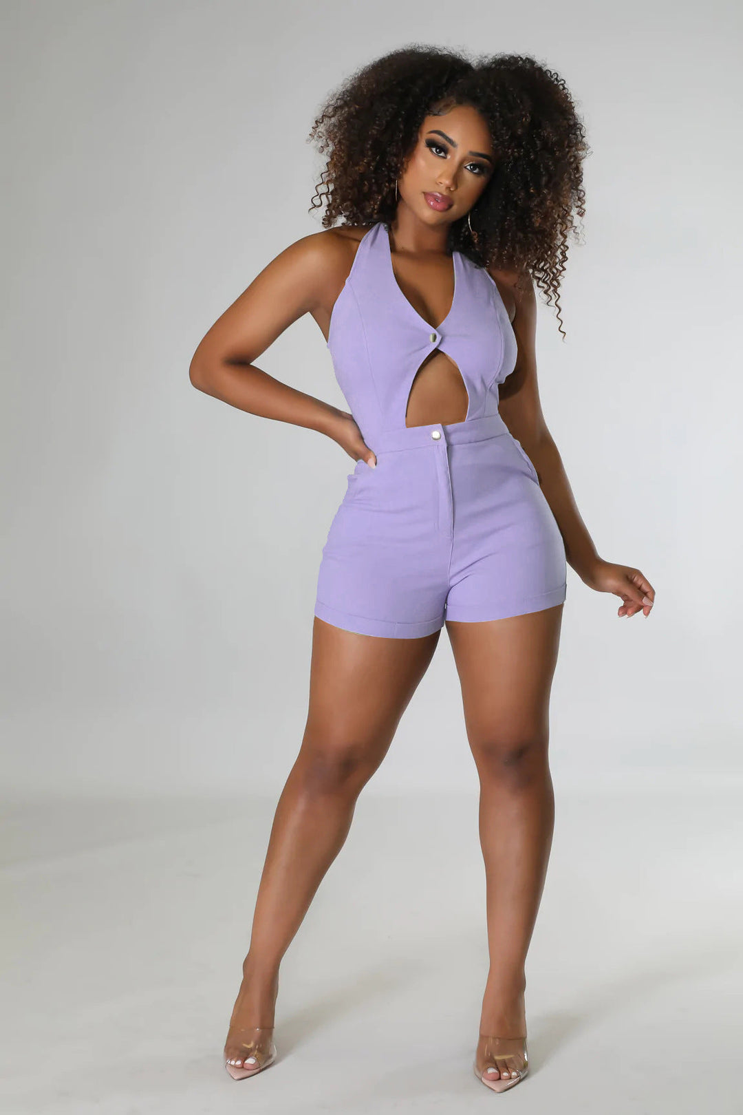Sleeveless Hollow Out Chest High Waist Snug-fit Rompers 