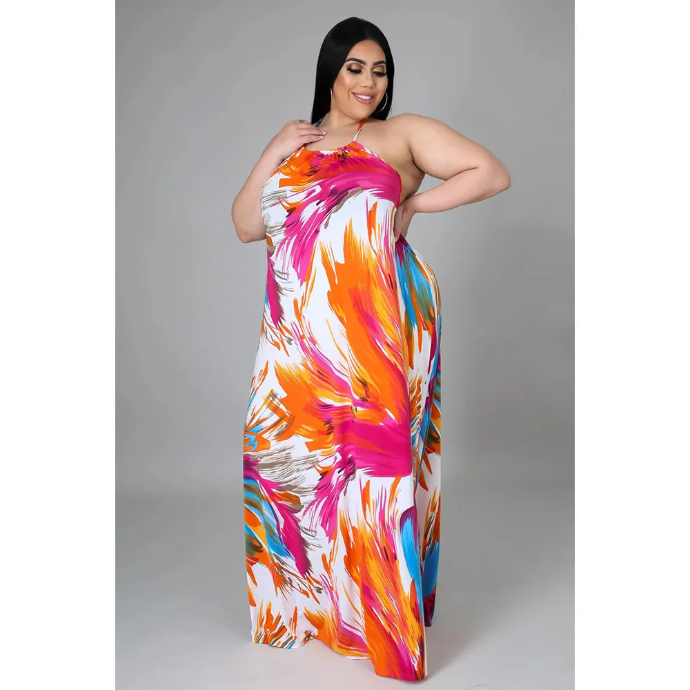 Sleeveless Ankle-Length Tropical Print Maxi Dresses - Gen U Us Products