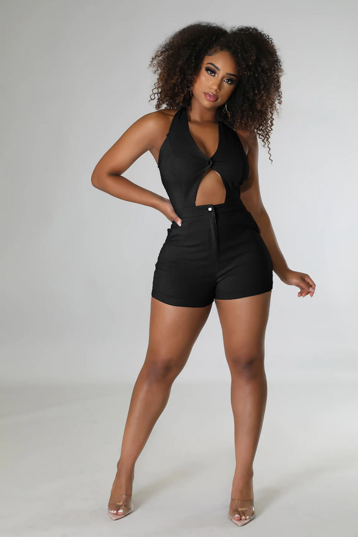 Sleeveless Hollow Out Chest High Waist Snug-fit Rompers - Gen U Us Products
