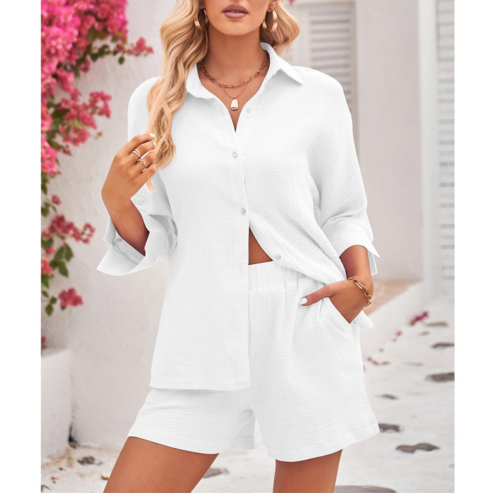 Soft Breathable Cotton Collared 3/4 Sleeve Shirt and Shorts 