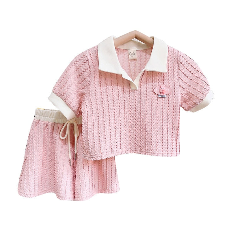 Soft Pink Top with Cute Patch Bunny and Shorts 