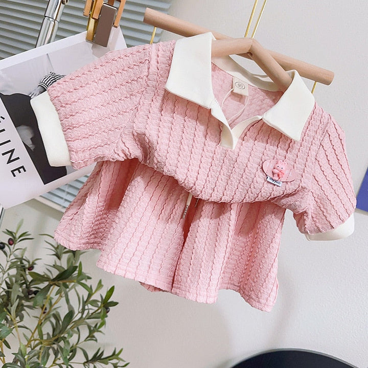 Soft Pink Top with Cute Patch Bunny and Shorts 