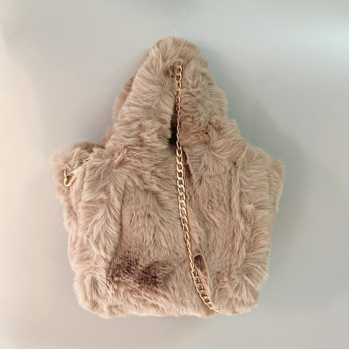 Soft Plush Fuzzy Trendy Winter Shoulder Tote Handbags 
