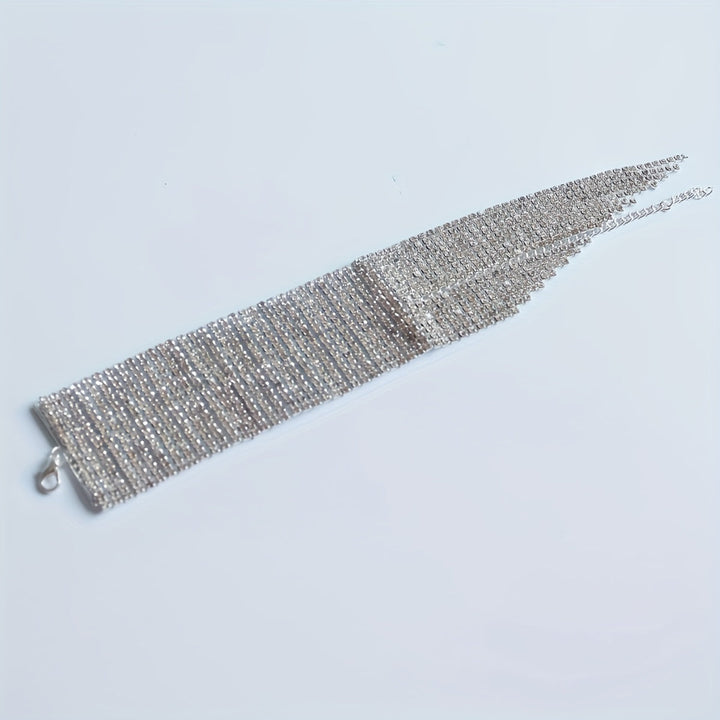 Sparkling Multi-row Rhinestone Tassel Pendant Bangle Bracelets 