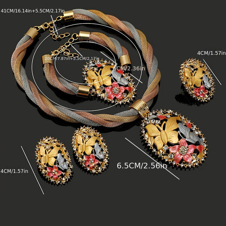Stunning 5pcs Trendy Butterfly & Flower Design 18k Gold Plated Jewelry Set 