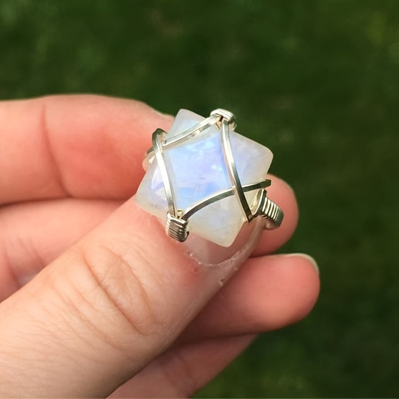 Stunning Large Square White Moonstone Silver Plated Ring 