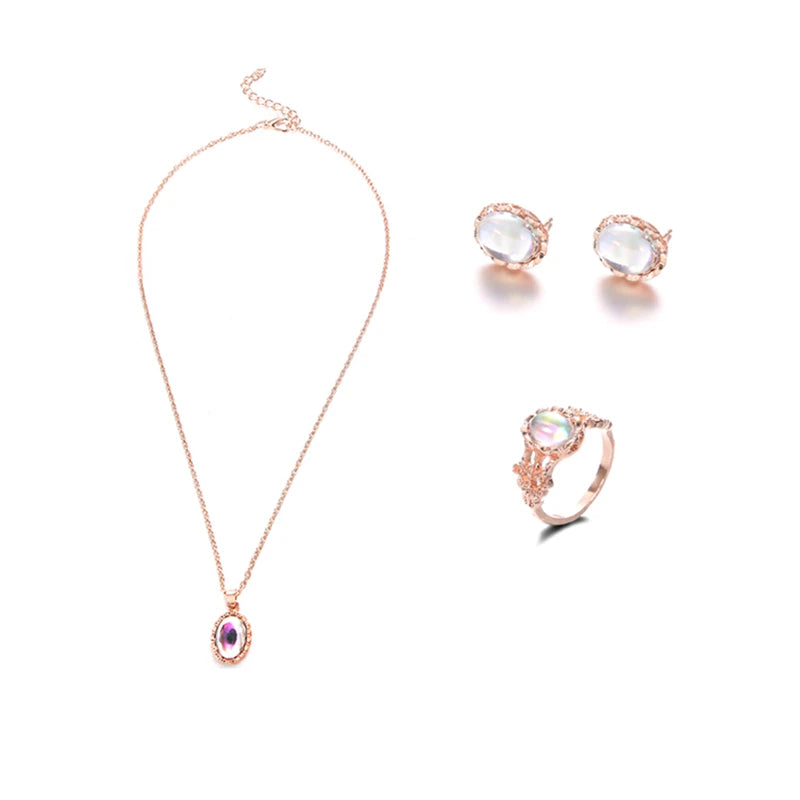 Stunning Natural Color Gemstone Ring, Necklace & Earrings Set 