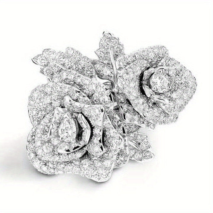 Stunning Shining Flower Zircon Silver Plated Ring 