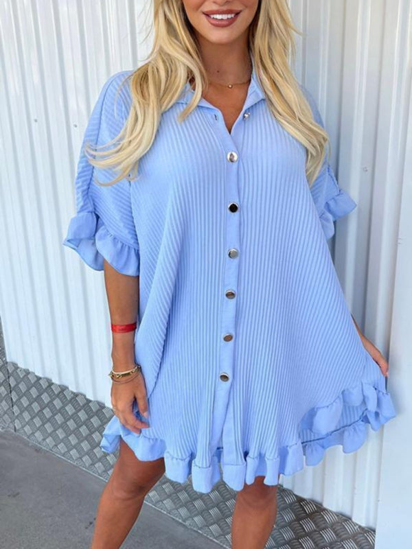 Stunning Irregular Sleeve Ruffle Big Swing Shirt Dresses - Gen U Us Products