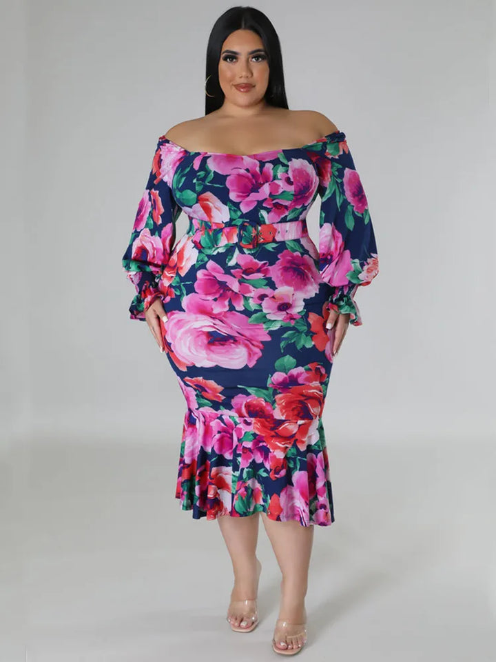 Stunning Rose Print Off Shoulder Long Bodycon Dresses - Gen U Us Products