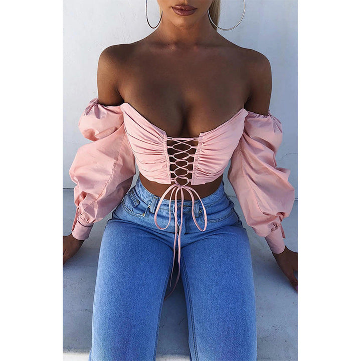 Style Worthy Everyday Wear Bareback Lace up Off Shoulder Tube Top Shirts - Gen U Us Products