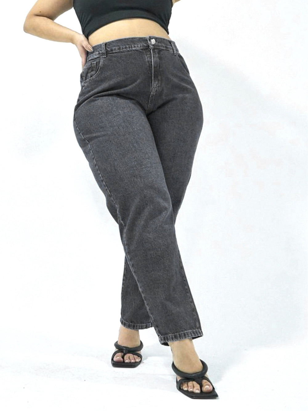 Stylish Button Fly High Rise Slight Stretch Denim Jeans 