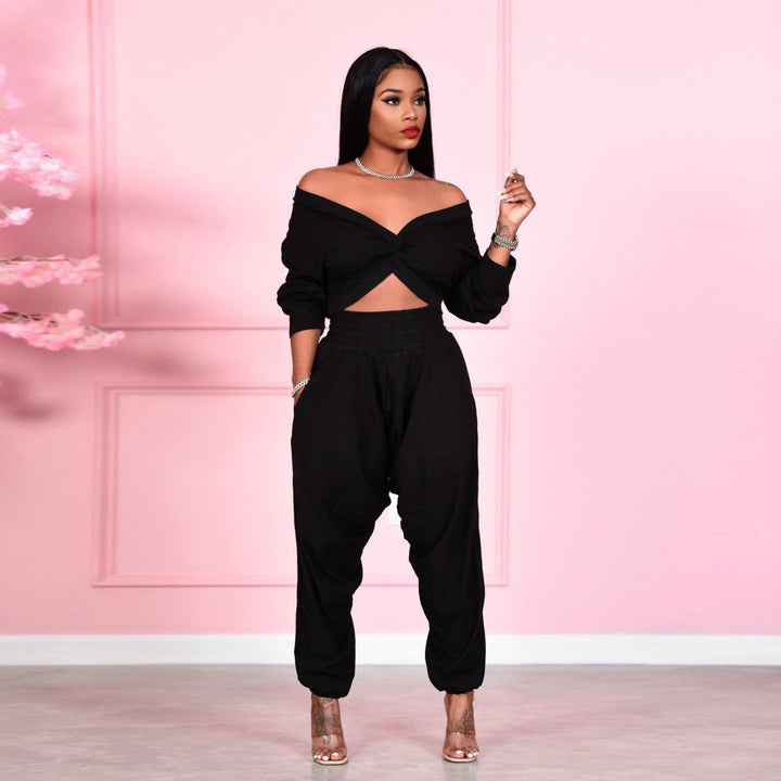 Stylish Chic Crisscross Crop Top and Pants in Plus Sizes 