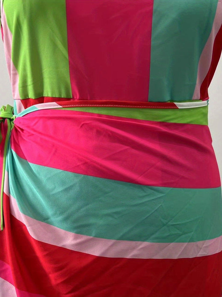 Stylish Color Block Design Strapless Asymmetrical Dress 