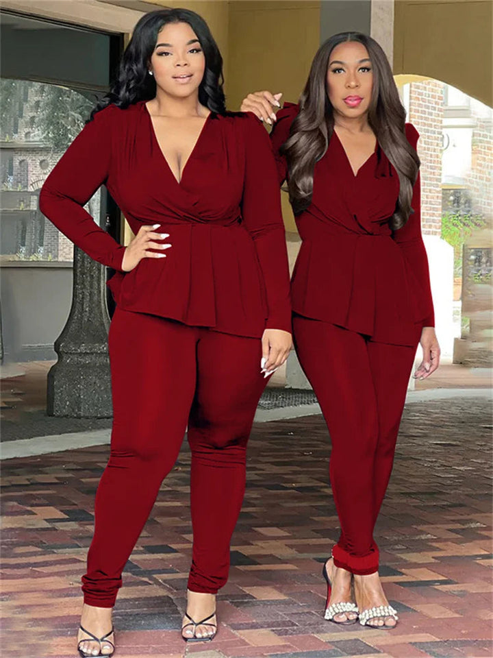 Stylish Office Lady Flattering-fit Top and Snug-fit Leggings Set 