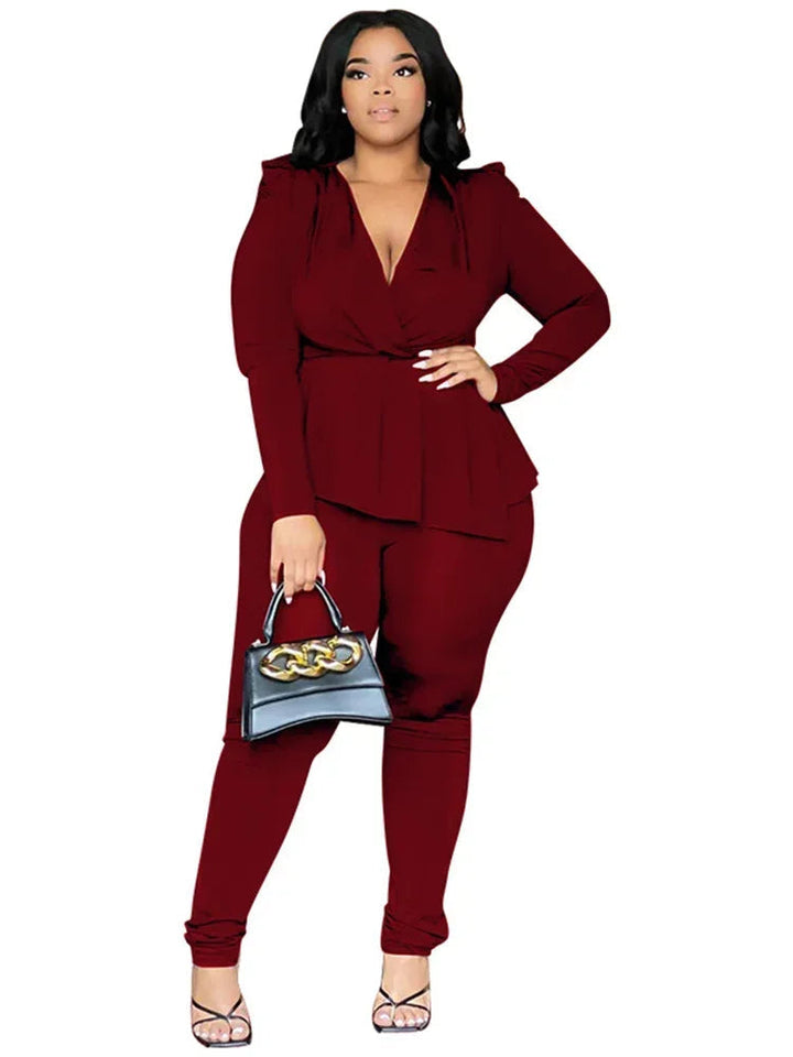 Stylish Office Lady Flattering-fit Top and Snug-fit Leggings Set 