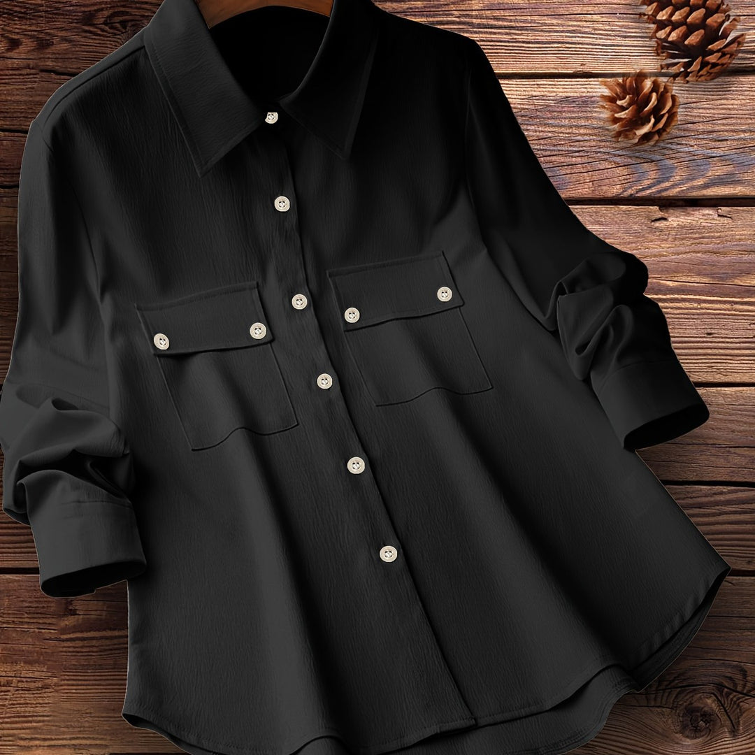 Stylish Plus Size Textured Long Sleeve Button-Up Lapel Collar Shirts 