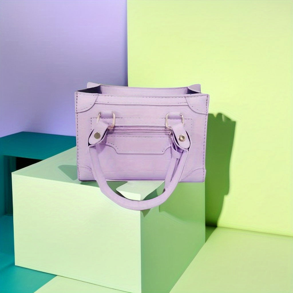Stylish Solid Color PU Leather Top Handle Crossbody Handbags 
