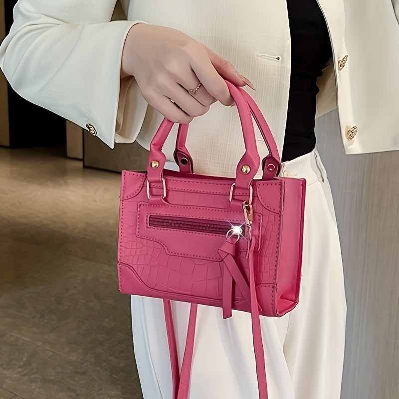 Stylish Solid Color PU Leather Top Handle Crossbody Handbags 
