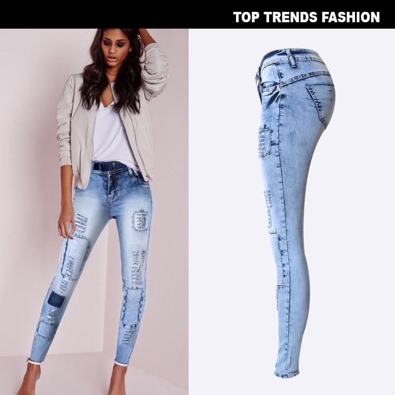 Stylish Timeless Classic Ripped Hole Denim Jeans S-XXL 
