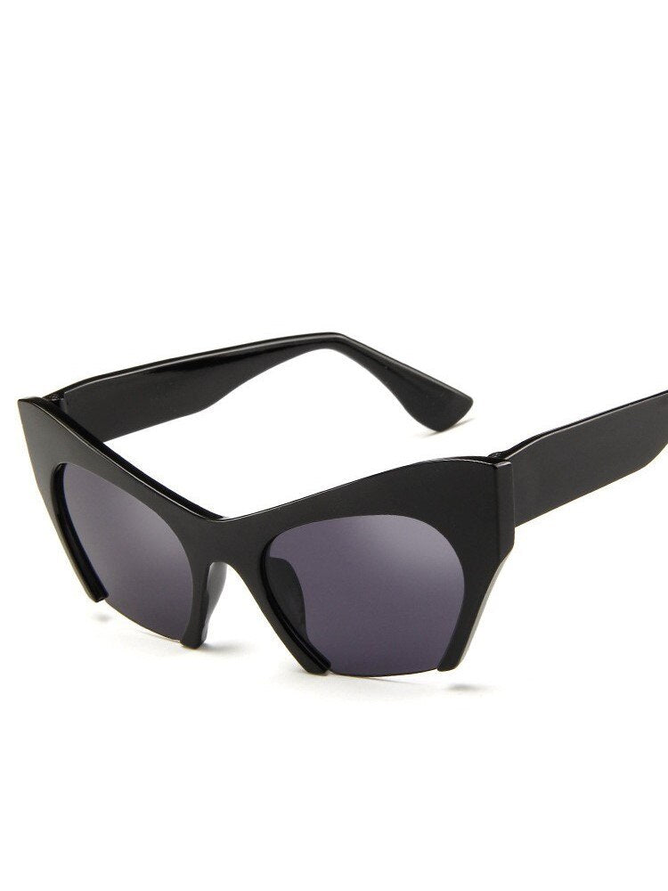 Stylish Transparent Half Frame Cat Eye Sunglasses 