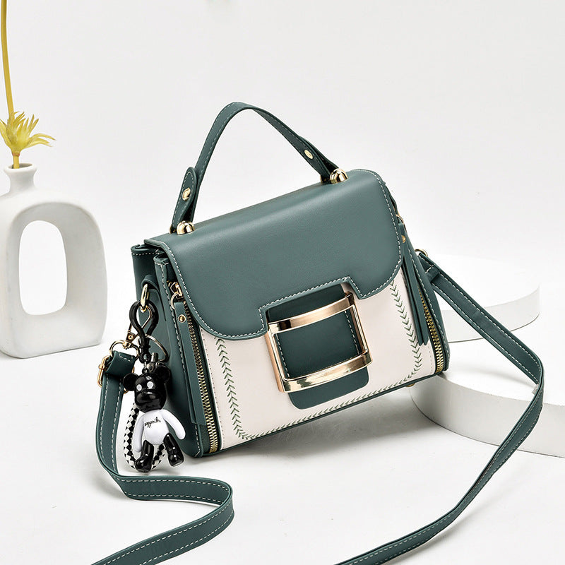 Stylish Trendy Two Tone Top Handle Faux Leather Handbags 