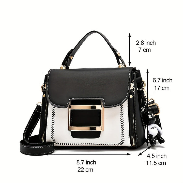 Stylish Trendy Two Tone Top Handle Faux Leather Handbags 