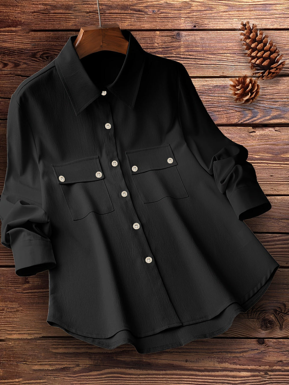 Stylish Plus Size Textured Long Sleeve Button-Up Lapel Collar Shirts - Gen U Us Products