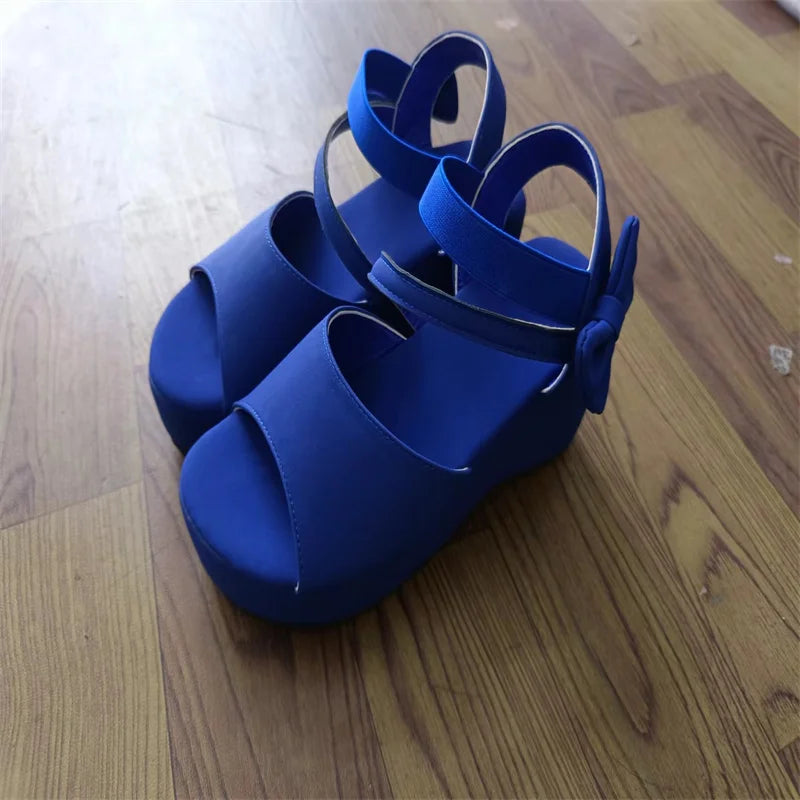 Summer Bow Detail Peep Toe Sponge Platform Wedge Sandals - Gen U Us Products