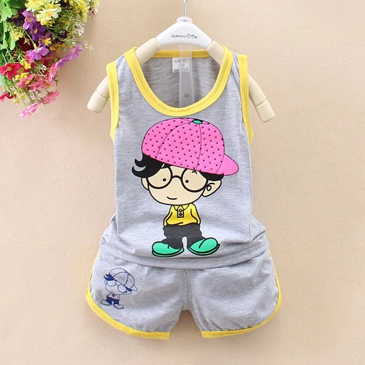 Summer Cool Kid Cartoon Cotton Vest and Shorts Set - Gen U Us Products