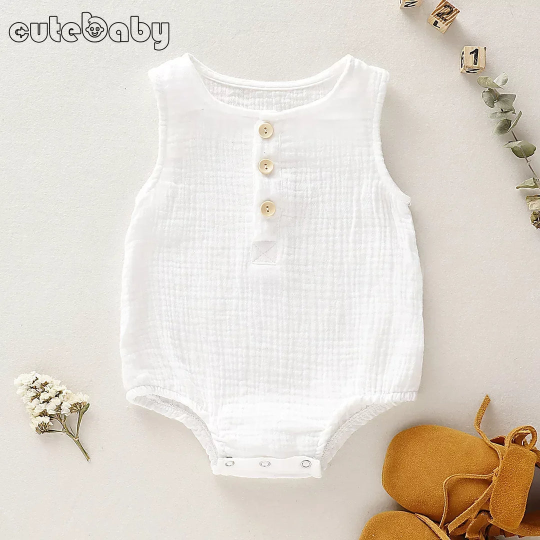Summer Muslin Sleeveless Solid Color Cotton Rompers - Gen U Us Products
