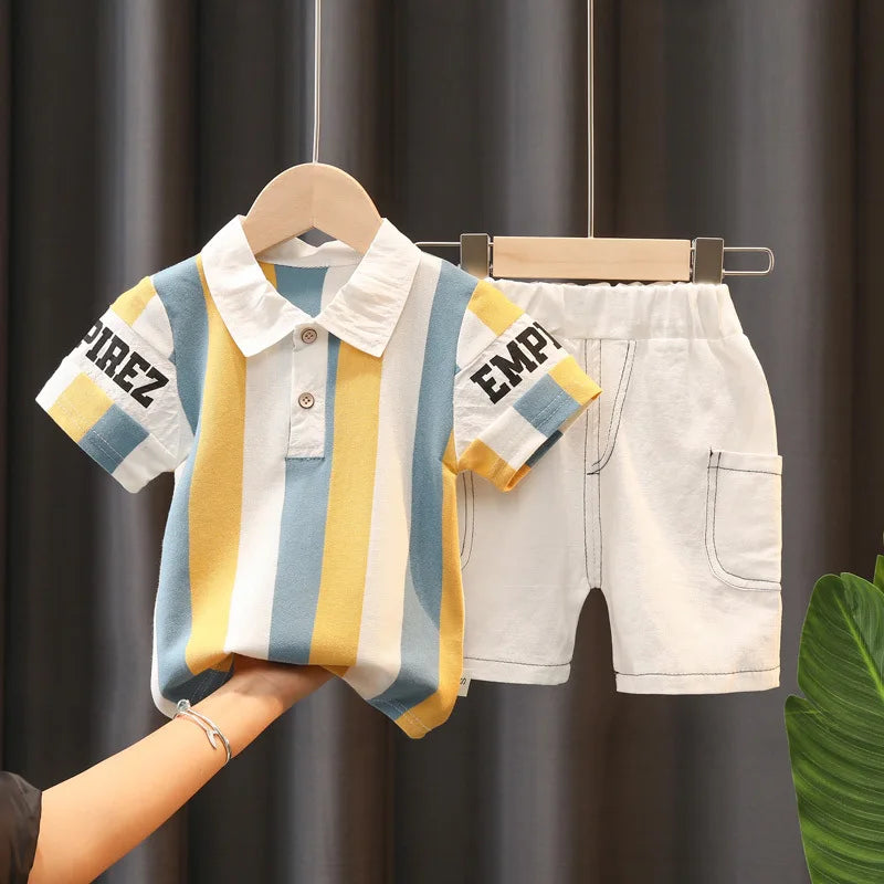 Summer Short Sleeves Striped Polo-Shirt and Shorts Sets - Gen U Us Products